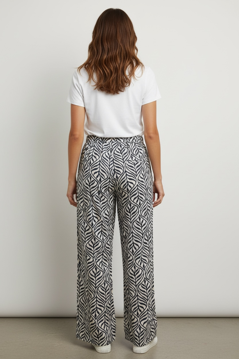 PANTALONE A GAMBA LARGA FANTASIA FOGLIE - image 2