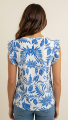 Maglia a fantasia con volant sulle maniche
