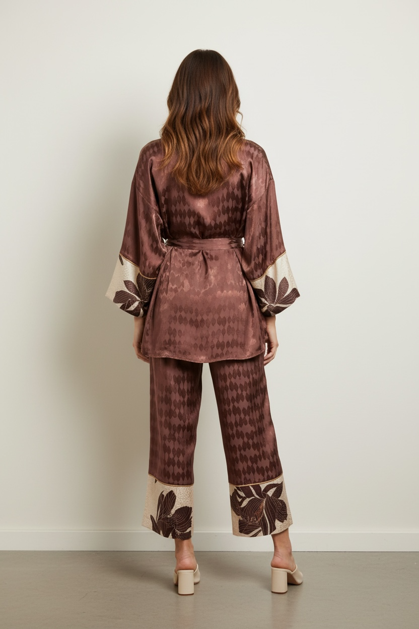 KIMONO FANTASIA ROMBI CON DETTAGLI FLOREALI SUI POLSI - image 2