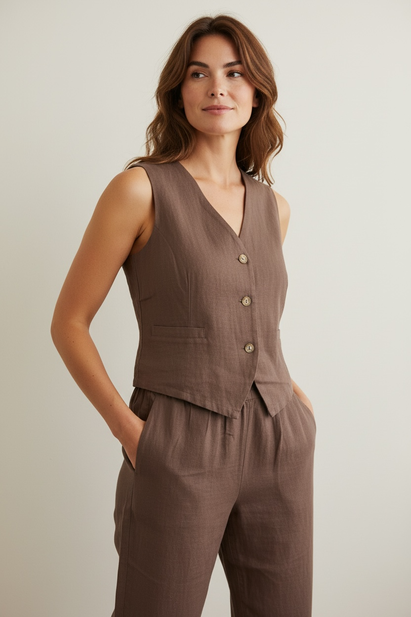 GILET IN LINO CON BOTTONI - image 5