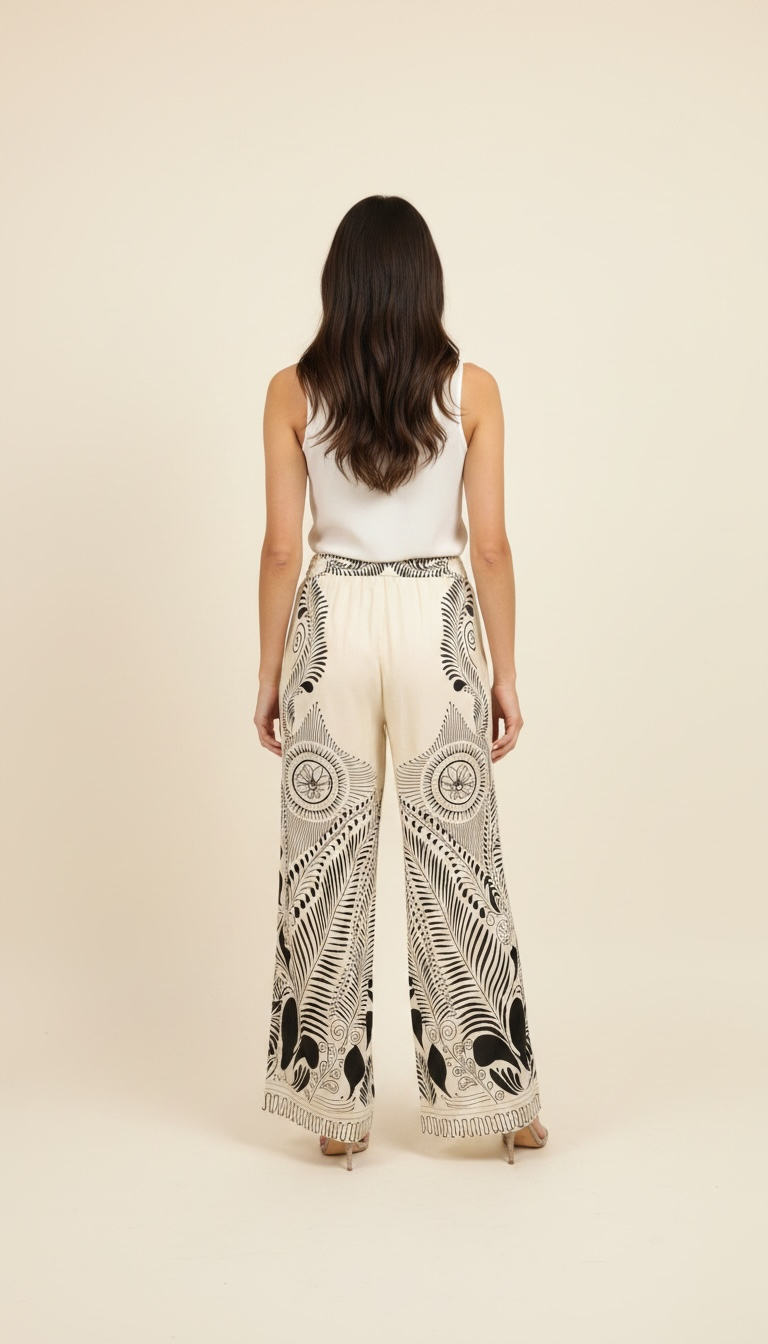 PANTALONE VISCOSA A FANTASIA CON ELASTICO IN VITA - image 2