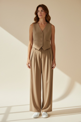 PANTALONE CON PENCES A VITA ALTA A PALAZZO - image 3