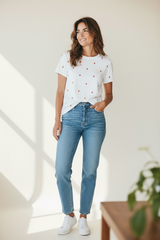 T-shirt con ricami pesche