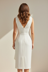 Abito midi con scollo a v con rouches