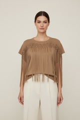 Maglia manica corta over con frange