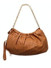 Borsa con manico a catena dorata e tracolla
