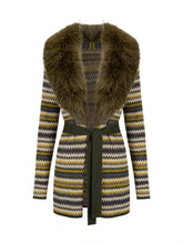 CARDIGAN LUNGO CON COLLO ECOPELLICCIA E CINTURA