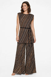 MAGLIA LUNGA SMANICATA CON SPALLINE E CINTURA IN LUREX