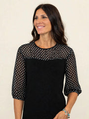 MAGLIA CON MANICHE A PALLONCINO IN VOILE A POIS