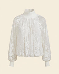 BLUSA IN PIZZO FLOREALE CON COLLO ALTO E POLSI IN MAGLIA A COSTINE