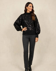 MAGLIONE CON PAILLETES COLLO ALTO OVERSIZE