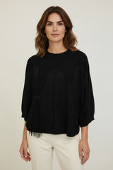 Maglia over maniche a tre quarti con frange