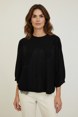 Maglia over maniche a tre quarti con frange