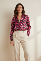 Camicia over fantasia con collo e scollo a v