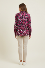 Camicia over fantasia con collo e scollo a v