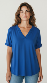 T-shirt con collo alla coreana scollo a v