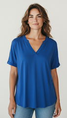T-shirt con collo alla coreana scollo a v