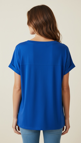 T-shirt con collo alla coreana scollo a v