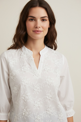 Camicia con ricami davanti scollo coreano