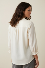 Camicia con ricami davanti scollo coreano