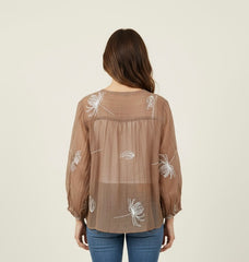 Camicia collo coreano con ricami fiori