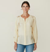 Camicia collo coreano con ricami fiori