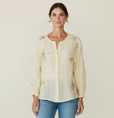 Camicia collo coreano con ricami fiori