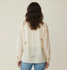 Camicia collo coreano con ricami fiori
