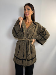 Cardigan con cappuccio e cintura