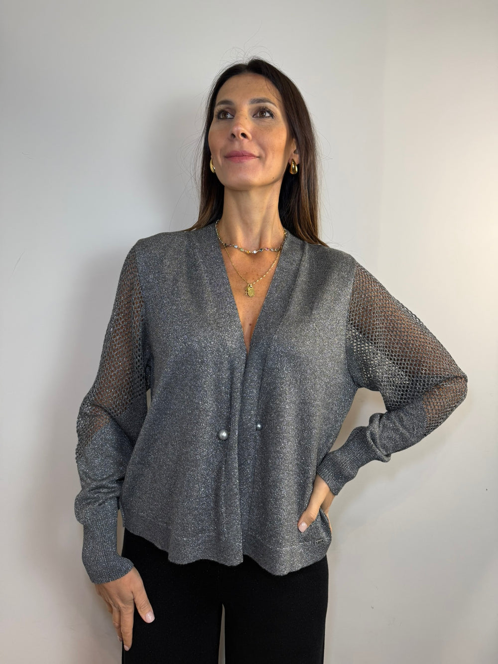 CARDIGAN CON MANICHE A RETE