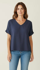 Blusa scollo a v bottoncino dietro