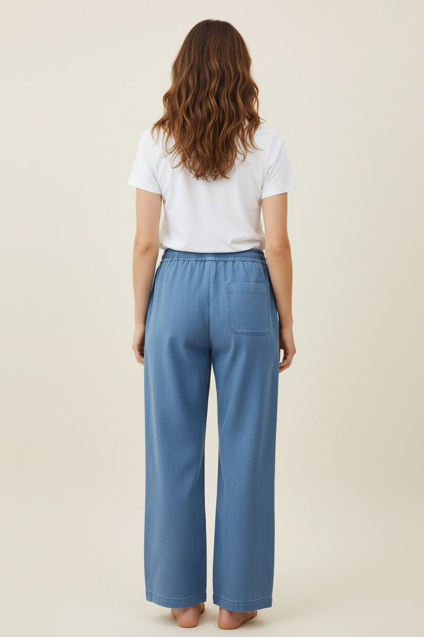 PANTALONE TESSUTO FELPA LARGO CON TASCHE E COULISSE - image 2