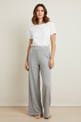 Pantalone piquet largo con elastico in vita