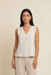 Gilet scampanato con bottoni effetto lino