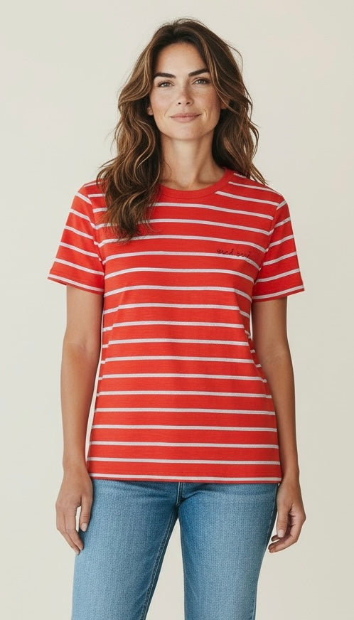 T-SHIRT RIGATA CON SCRITTA OUI OUI