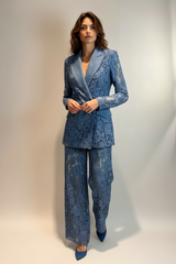 TAILLEUR IN PIZZO GIACCA LUNGA E PANTALONE PALAZZO