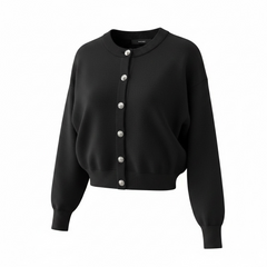 Cardigan girocollo a costine con bottoni frontali metallici
