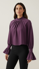 Blusa Donna Collo Alto Maniche a Palloncino | Volant