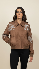Bomber Donna in Ecopelle Scamosciata Ricamata Paisley