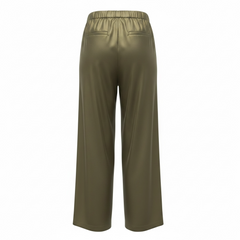 Pantalone a gamba larga con pieghe frontali e tasche laterali