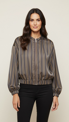 Camicia modello bomberino con righe verticali e zip