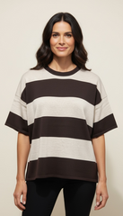 Maglione a mezza manica a righe larghe