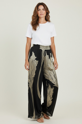 PANTALONE IN VELO A PALAZZO CON ELASTICO IN LUREX