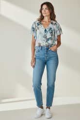 Blusa con rouches in fantasia