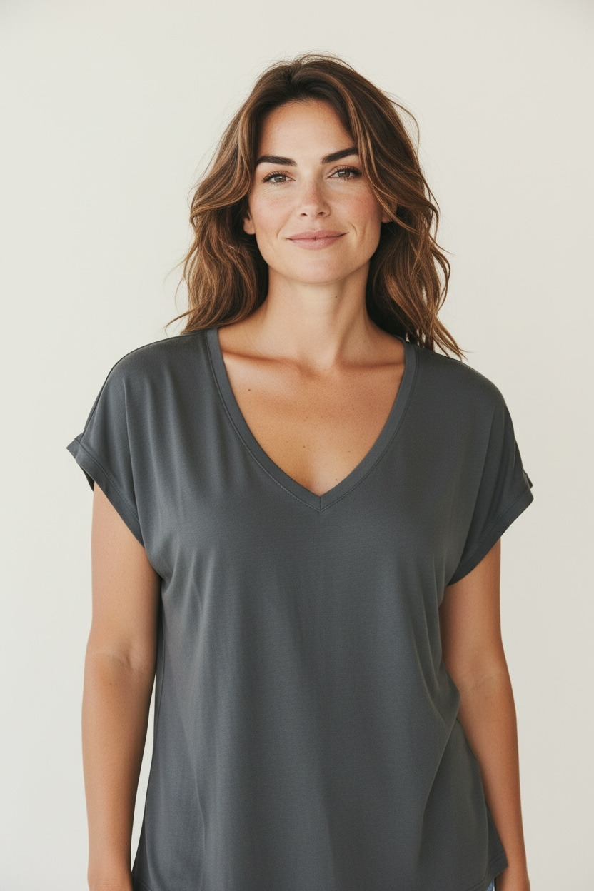 T-SHIRT CON SCOLLO A V - image 3