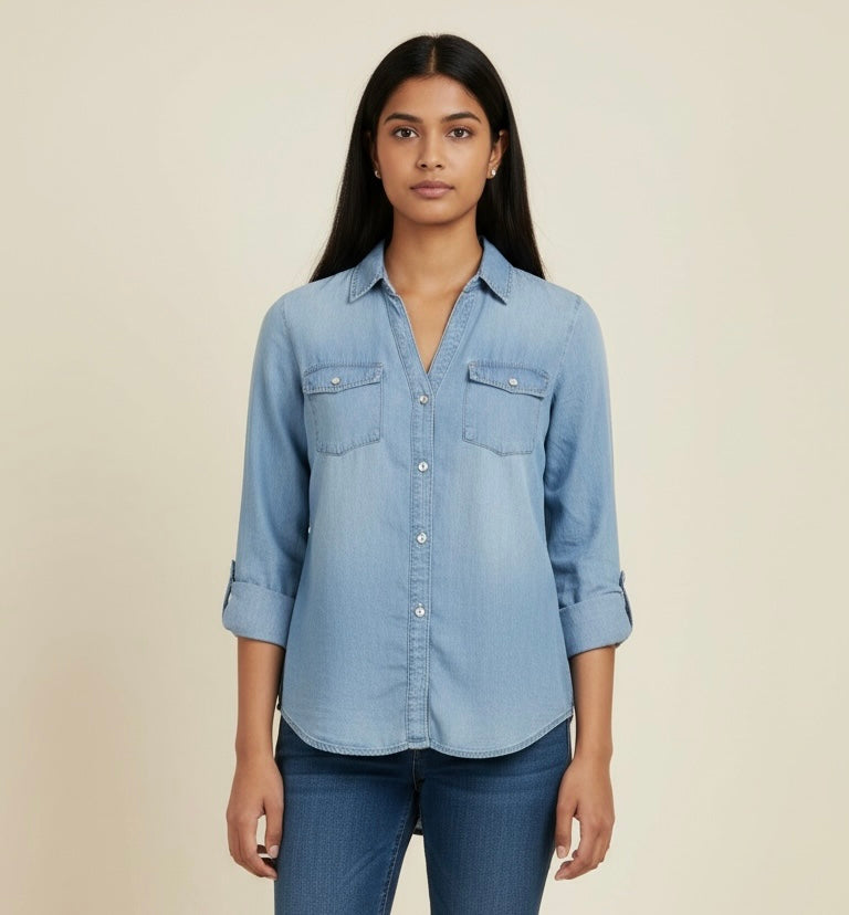 Camicia denim a tre quarti