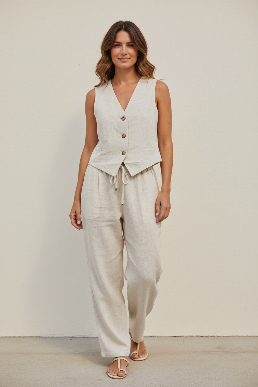 GILET IN LINO CON BOTTONI