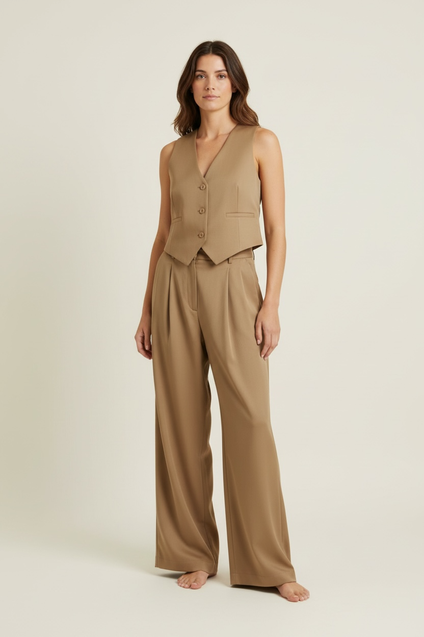 PANTALONE CON PENCES A VITA ALTA A PALAZZO
