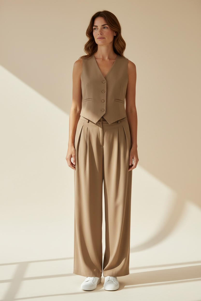 PANTALONE CON PENCES A VITA ALTA A PALAZZO - image 3