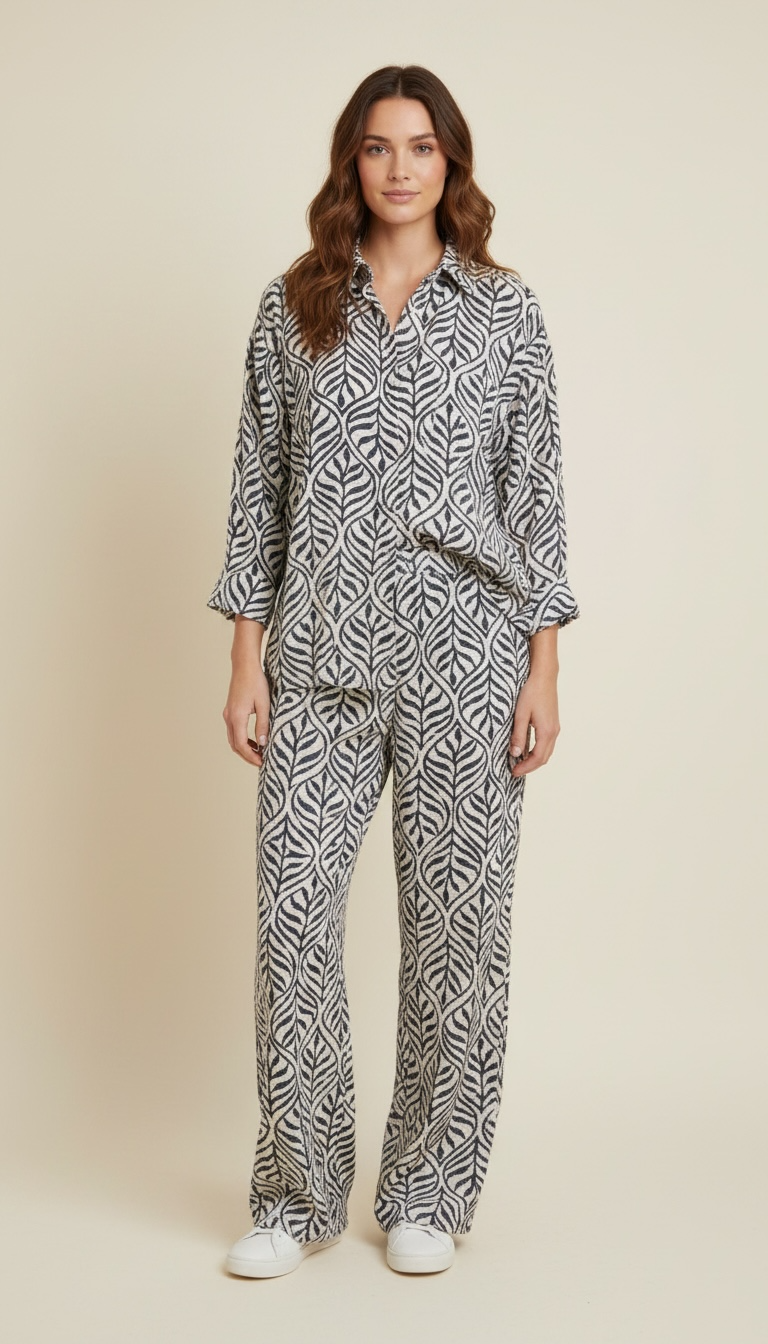 Camicia morbida fantasia foglie